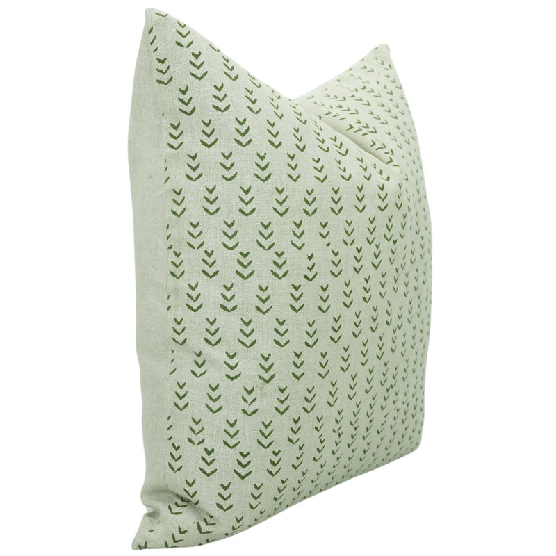 Linen Pillow Cover, Square, Green/Gray Floral 1, 14" H x 14" W