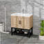 Meuble-lavabo 32 po avec lavabo en céramique et robinet d'eau chaude et froide, armoire de salle de bain autoportante avec 2 portes de rangement et tablette ouverte en fer pour la salle de bain-1378023133