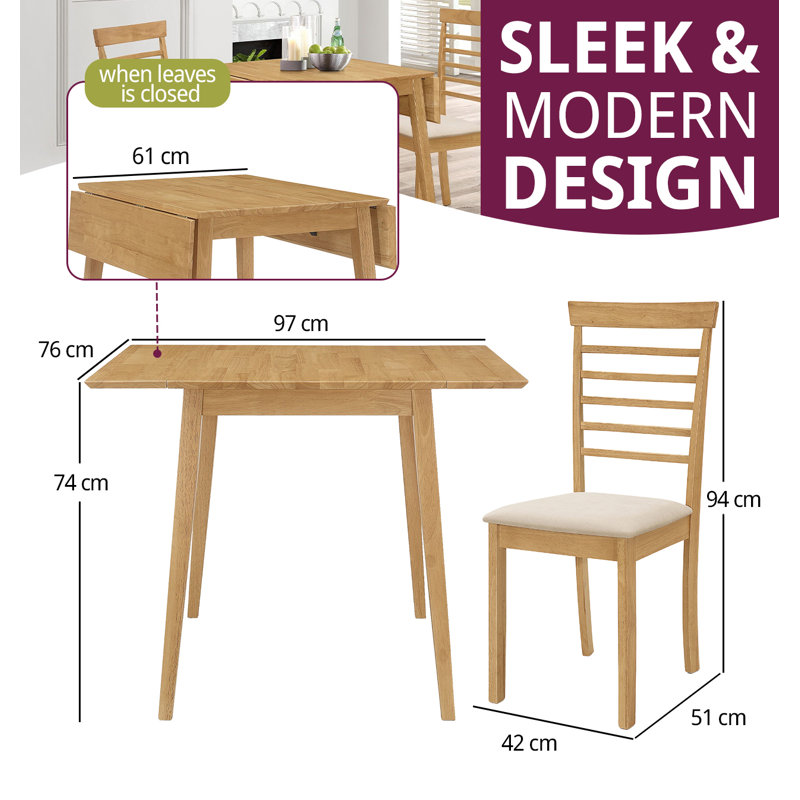 Ahwahnee 2 - Person Drop Leaf Rubberwood Solid Wood Dining Set, Light Oak, Light Oak/White