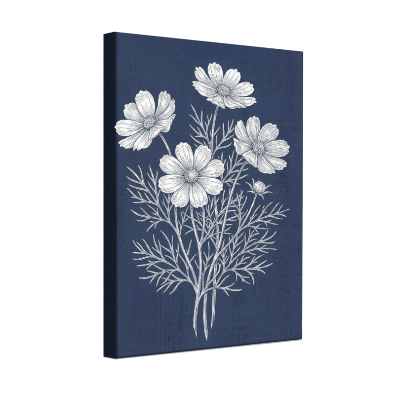 Plantes et fleurs Fleurs blanches sur fond bleu marine, H 18 po x l 12 po