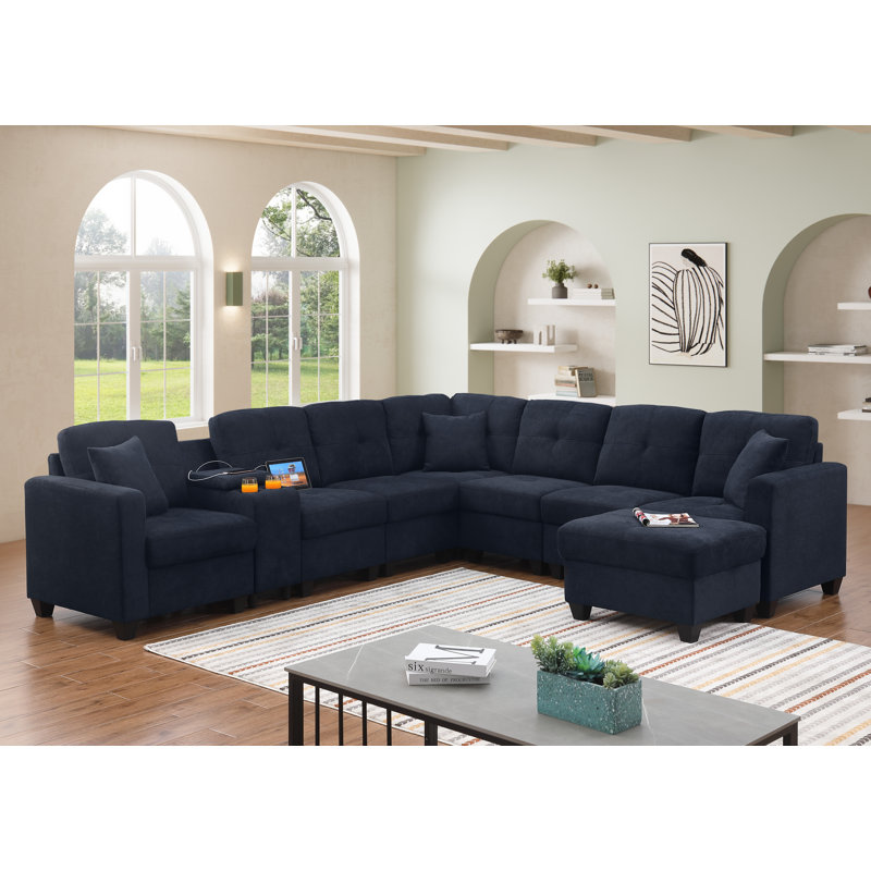 Takeesha Upholstered L-Shaped Sectional Reversible,  Dark Blue