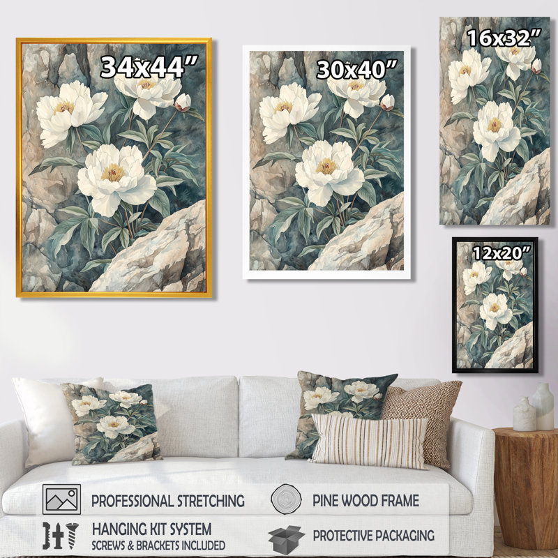 Bainbridge - Floral Wall Decor, H 20 po x l 12 po, Reproduction encadrée d'une seule photo, Blanc