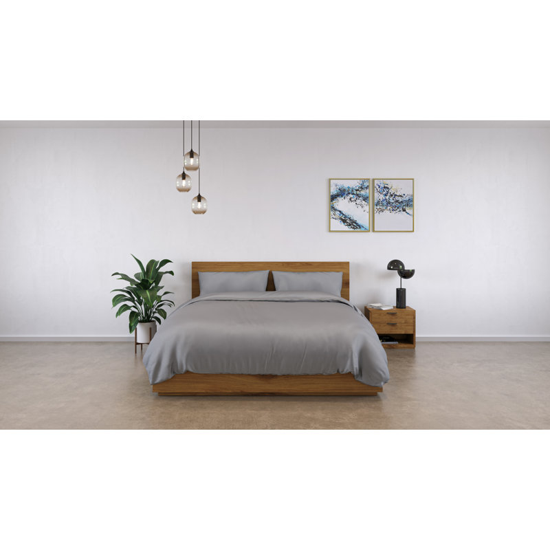 100% Bamboo Bedding Set, Grey, Double Duvet Cover + 3 Additional Pieces