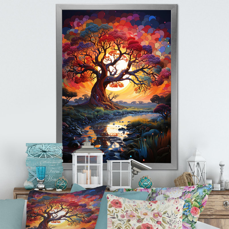 Baobab africain, teintes cosmiques II - baobab, impression d'art mural, Cadre simple argenté, H 40 po x l 30 po