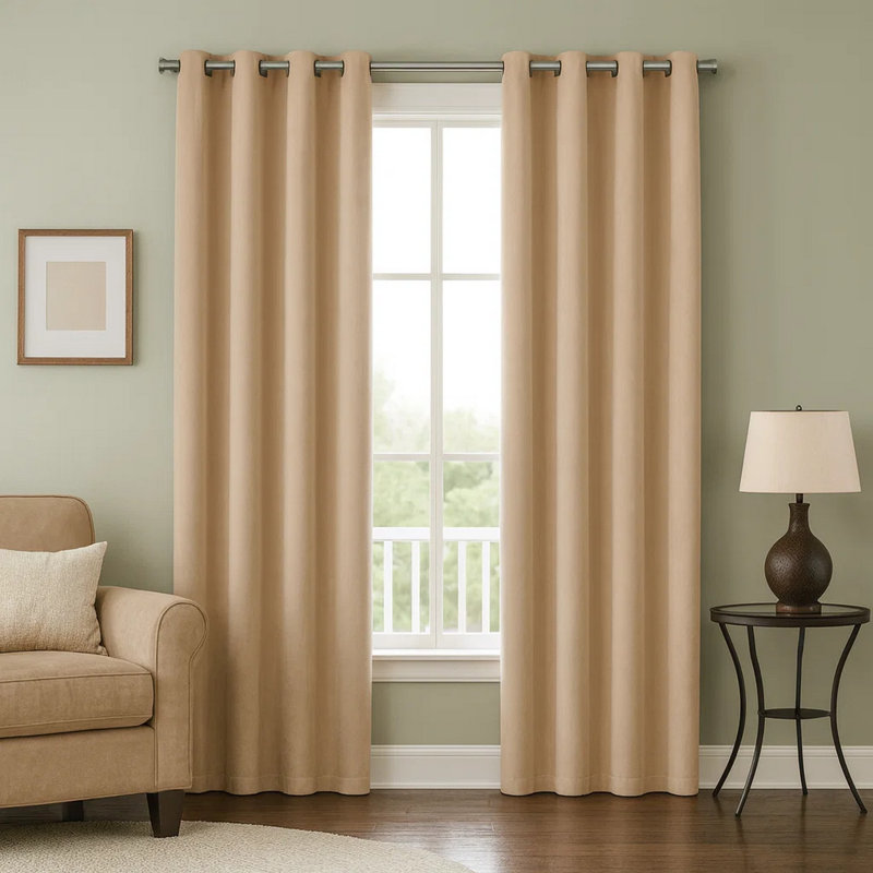Ensemble de 2 panneaux de rideaux avec œillets Jini, microsuède, 54, L 54 po x L 84 po, Beige