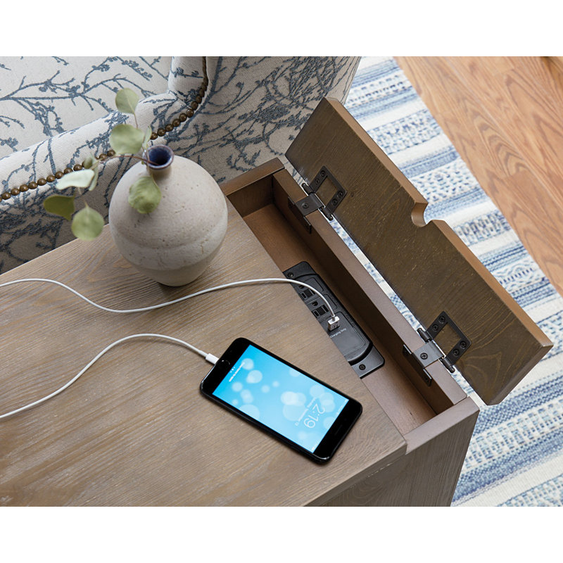 Ajai 3-Drawer End Table with Storage and Built-in Power Outlet - Floating Wood Finish