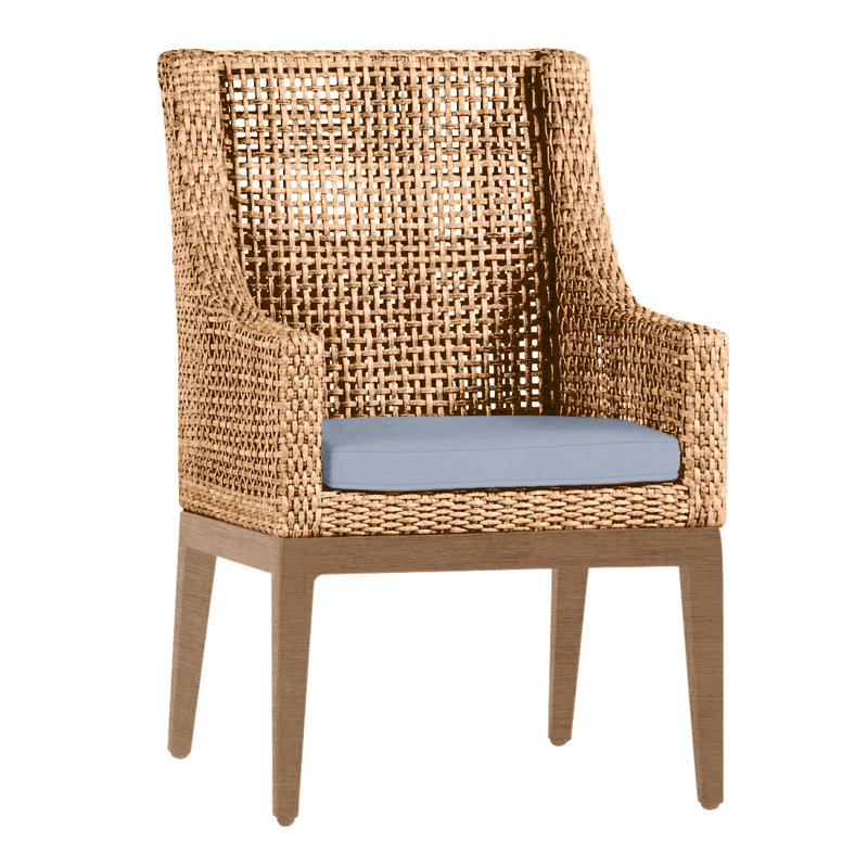 Fauteuil tissé péninsule clair Raphia / bois de santal, Pas de soudure, Sunbrella® ‑ Arbor Chambray colombe