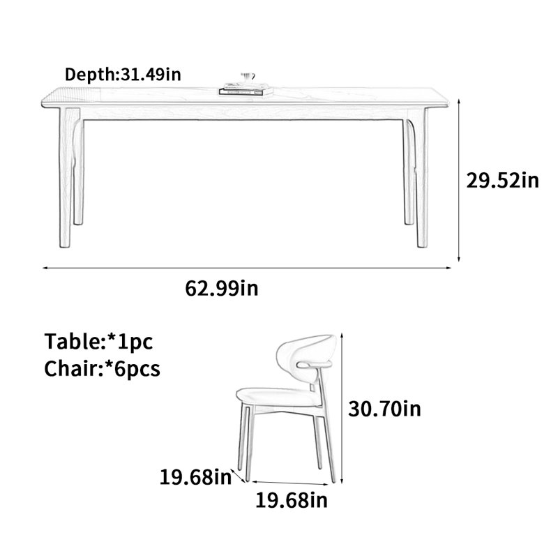 Table de salle à manger haut de gamme luxueuse, H 29,52 po x L 62,99 po x l 31,49 po