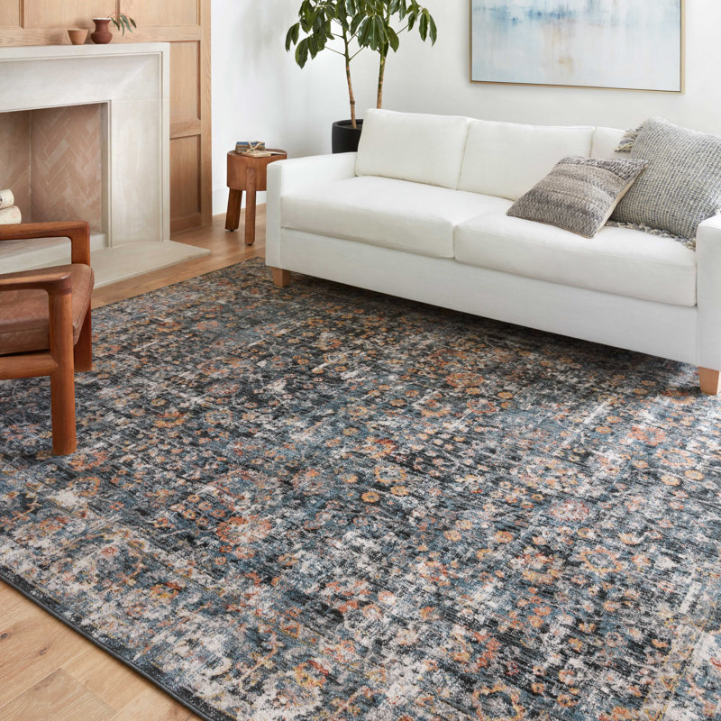 Langley Street Fiorillo Machine Woven Performance Navy/Orange Rug ...