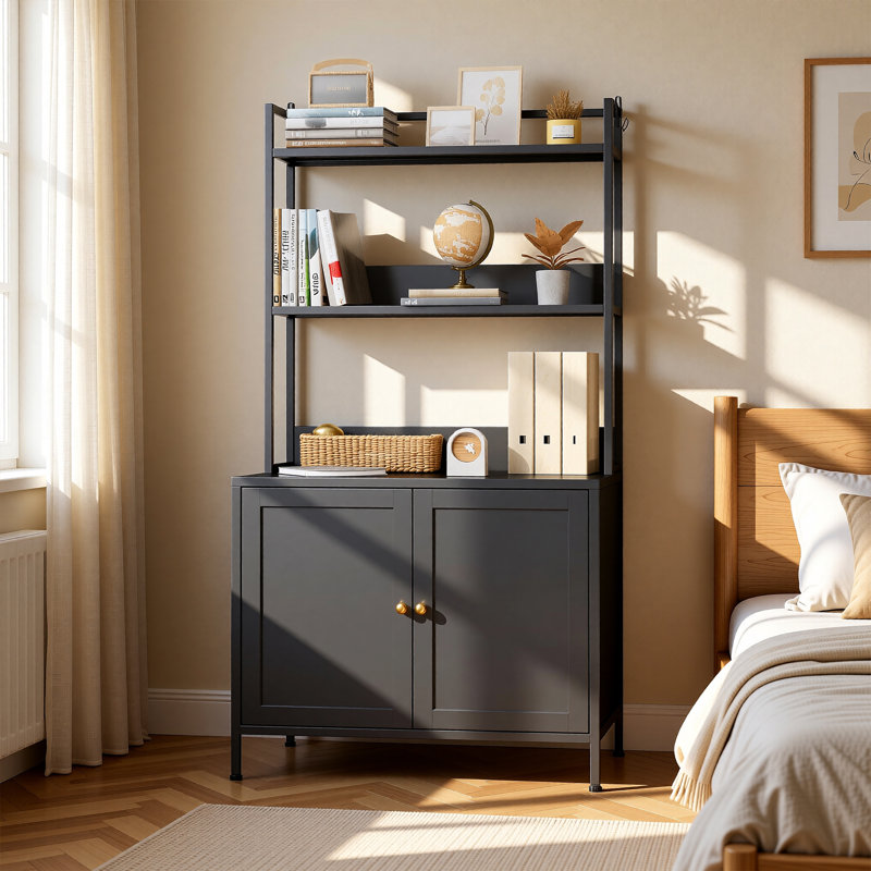 Enceinte de litière moderne en métal avec tablettes, résistant aux chiens, assemblage requis, noir