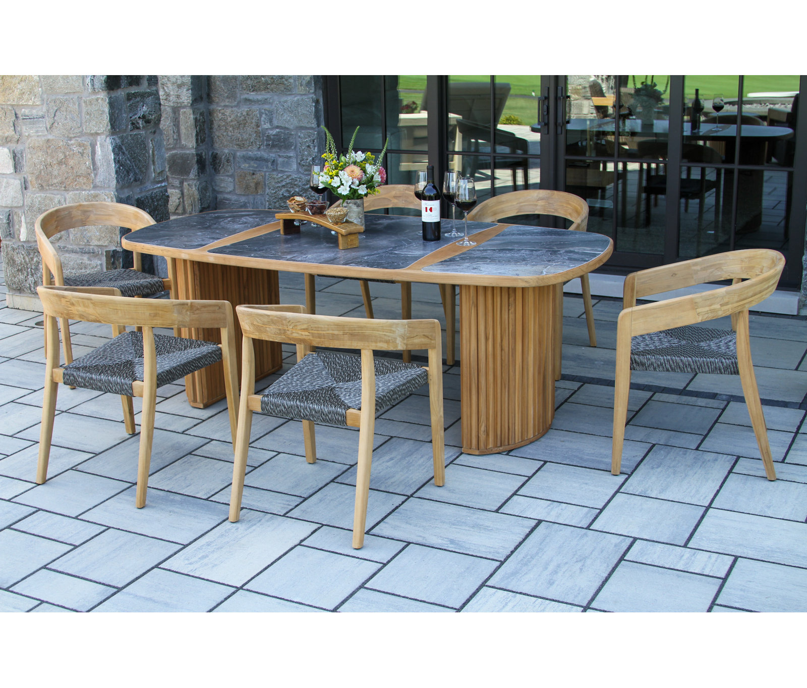 Estate 40" Teak Patio Dining Set, Gray/Natural, Gray