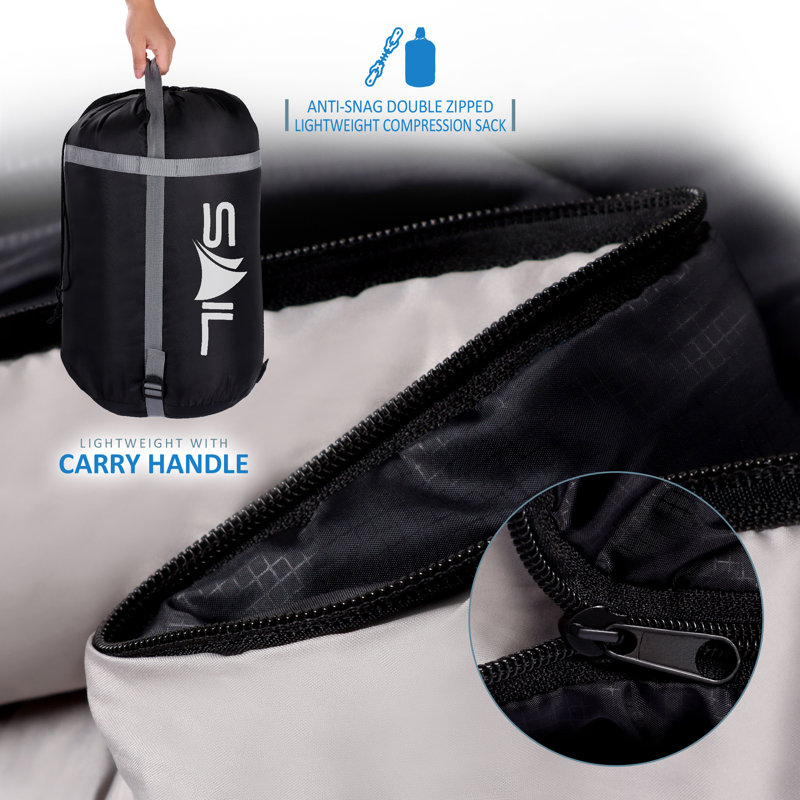 SAIL Double Sleeping Bag with 2 Pillows for 3-4 Season (250gsm), Black