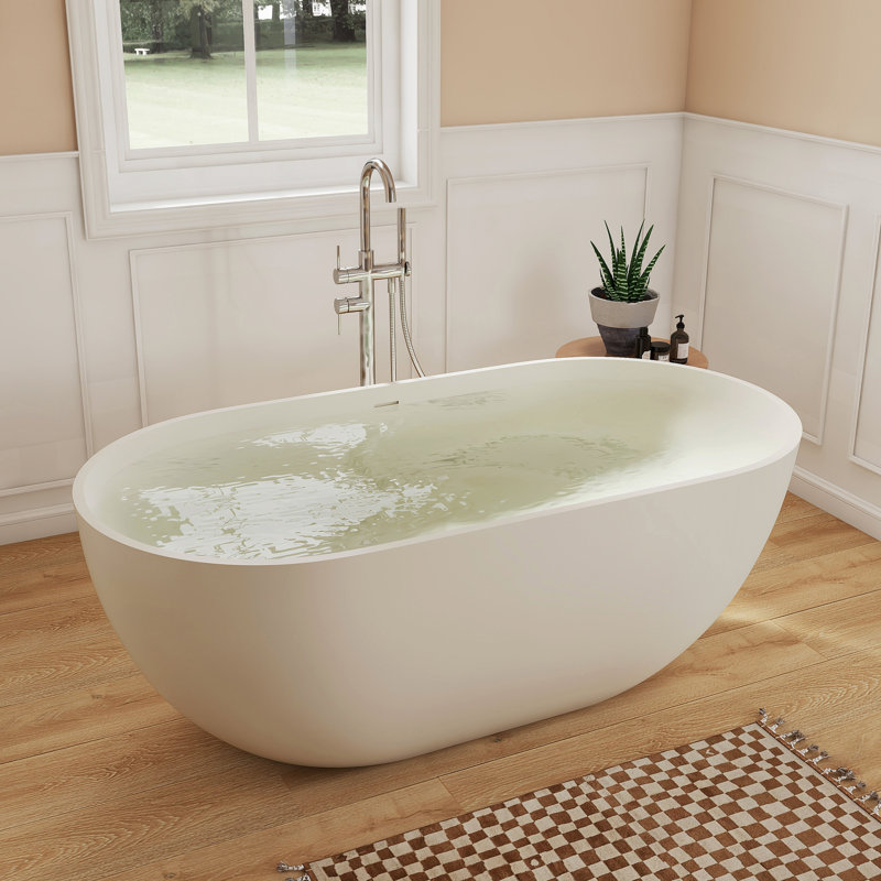 Baignoire profonde autoportante à surface solide 59 po Fslefay, Gris clair