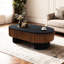 Table basse elliptique de 111 cm (43,7 po) au design unique en forme de champignon, avec rangement dissimulé pour accessoires de bureau. Table contemporaine, couleur noir et brun, solution multifonctionnelle.