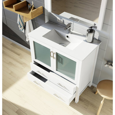 Meuble-lavabo de salle de bain P 18,25 po, comptoir en céramique blanche et miroir de 22 po