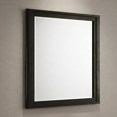 Miroir de commode rectangulaire moderne biseauté Vera Noir avec cadre en bois à profil profond
