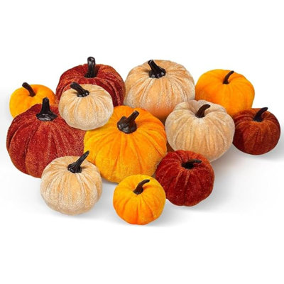 12 Pcs Fall Artificial Pumpkins, Fake Velvet Small Foam Pumpkin,  Harvest Pumpkins, for Fall Harvest Thanksgiving Halloween Autumn Party Table Decor Decoration