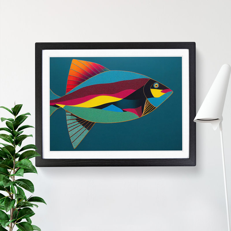 XH1022-3024X Electrifying Fish Abstract - Single Picture Frame Painting, 46cm H x 64cm W x 2 cm D, Black