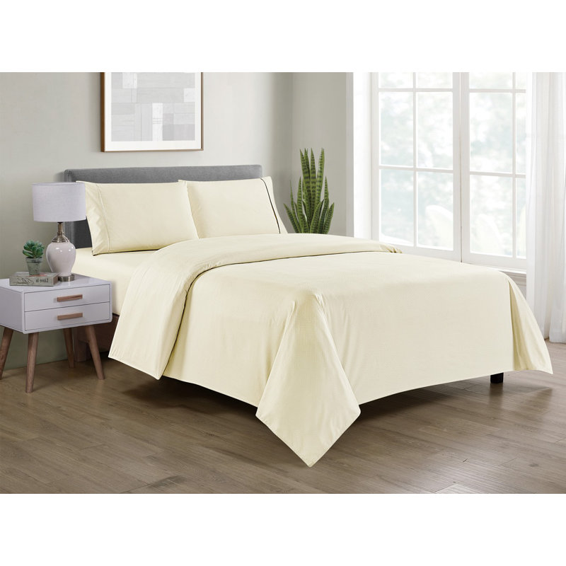 Bamboo Luxury Chevron Embossed 4-Piece Sheet Set, Cream, Twin Sheet Set + Fitted Sheet + 1 Pillowcase