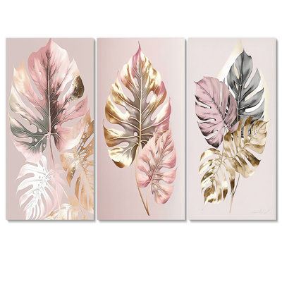 «Monstera Deliciosa Leaf II», ensemble de 3 reproductions sur toiles tendues