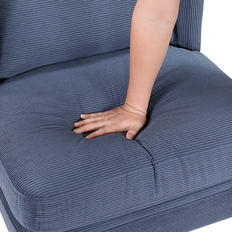 Chaise d'appoint en velours côtelé bleu pour espace de vie, mousse haute, pieds modernes, pieds en bois massif, velours côtelé 100%, hauteur 30,26 po