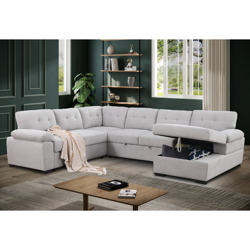 Khylei Upholstered U-Shaped Sectional Right Hand Facing, Light Gray Polyester Blend