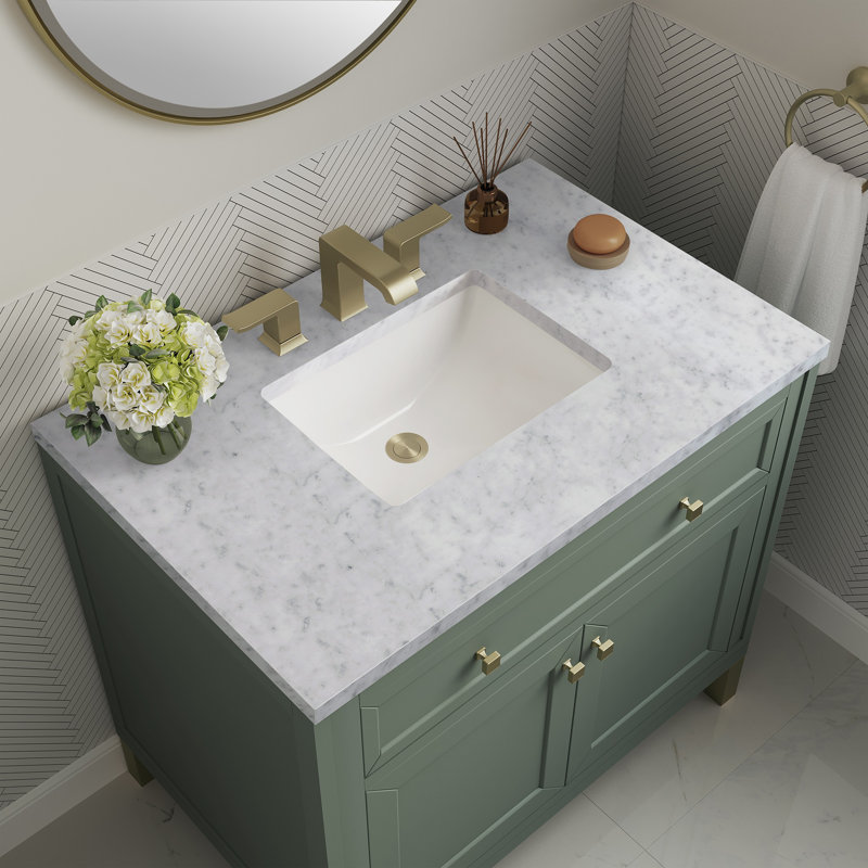 Chicago 36' W Single Vanity, Smokey Celadon, White Zeus Quartz, 8" Widespread