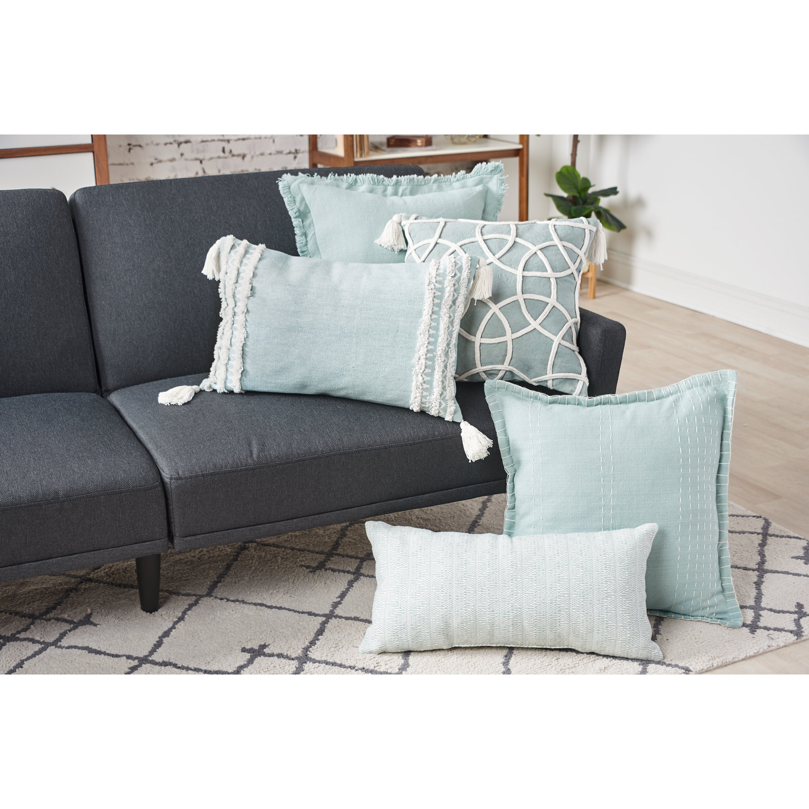 Roseville Cotton Throw Pillow Cover & Insert, Seaglass