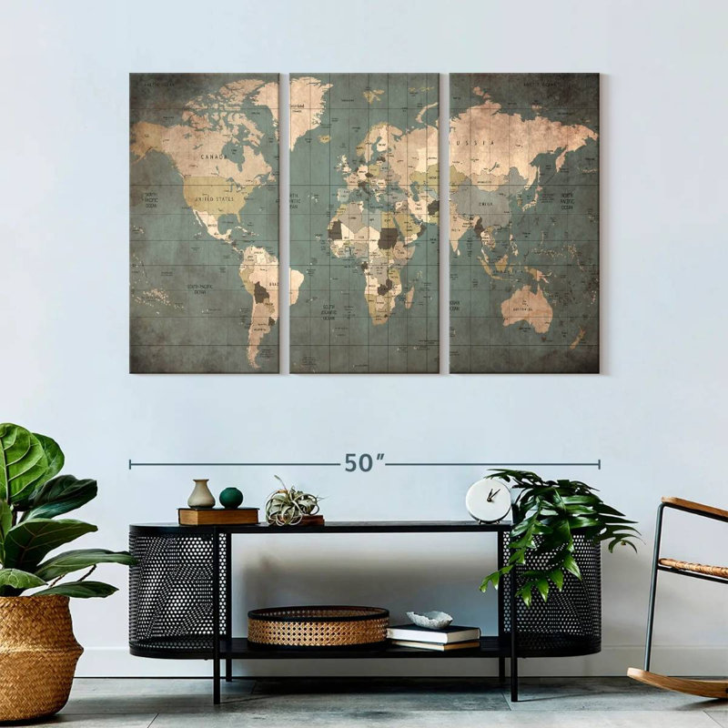 Ensemble de 3 pièces de carte sur toile, H 50 po x l 32 po x P 1,25 po