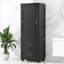Armoire de rangement de salle de bain autoportante de 61 po de hauteur avec 2 tiroirs et tablettes réglables, tour de lin en noir 61 po-261429980