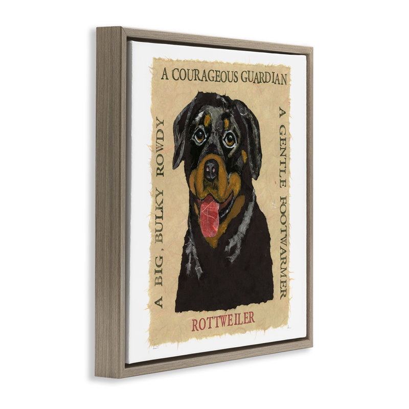 "Fun Rottweiler Pet", art mural encadré flottant par Nancy Overton, Cadre flottant orme Montalcino, H 18 po x l 18 po