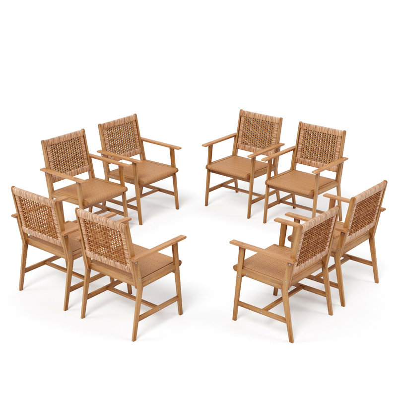 Chaise de salle à manger d'extérieur Eldonna Premium en bois massif et rotin