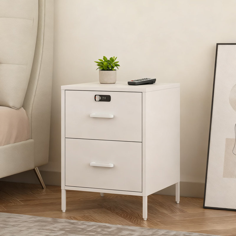 Table de chevet verrouillable à 2 tiroirs avec serrure numérique - Table de chevet en métal avec armoire de rangement sécurisée pour la chambre à coucher, le dortoir et le salon - Fabrication en acier résistant à la rouille