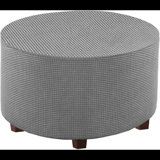 Round Ottoman Slipcover Polyester Blend Footstool Protector Covers Stretch With Elastic Bottom Feature Textured Machine Washable Jacquard Fabric