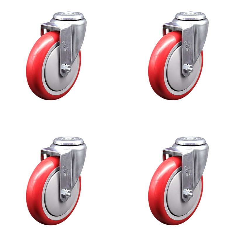 Polyurethane Swivel Bolt Hole Caster, Red