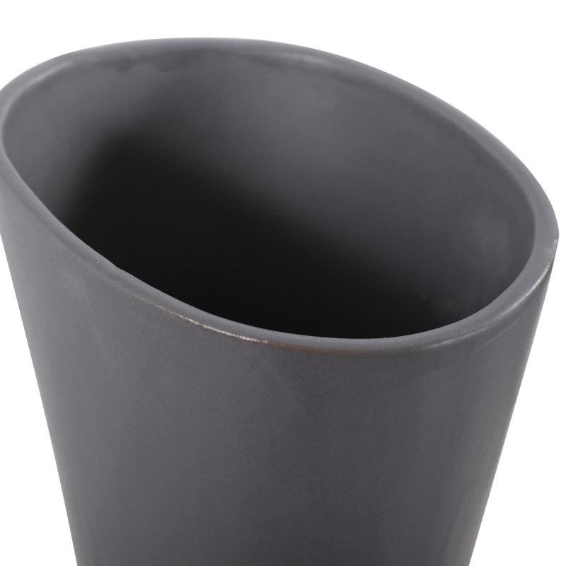 Larek Asymmetrical Charcoal Gray Contemporary Ceramic Short Vase