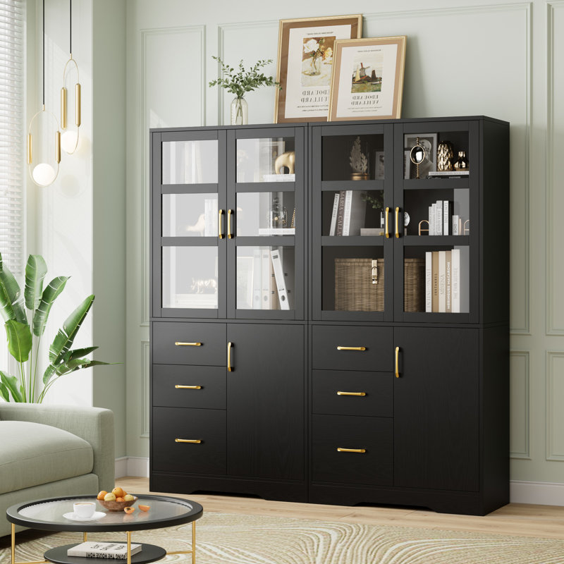 67.5" H x 30.7" W Standard Bookcase With File Drawer， Wood Storage Standard Bookshelves, Black