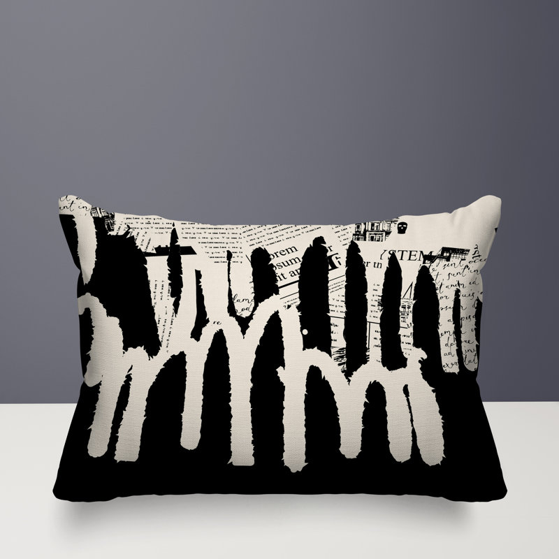 Oreiller rectangulaire réversible intérieur / extérieur Kisha, Noir / blanc cassé, H 14 po x l 20 po