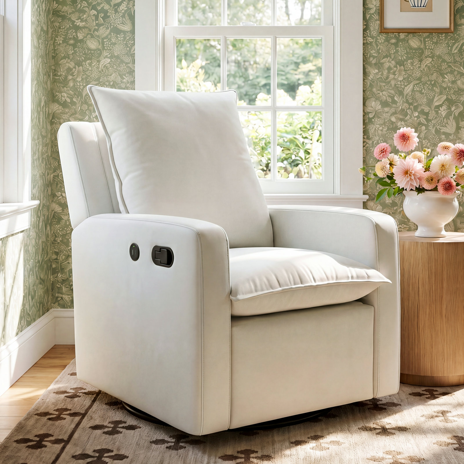 Storkcraft Timeless Recline Glider with USB, Ivory Polyester Blend