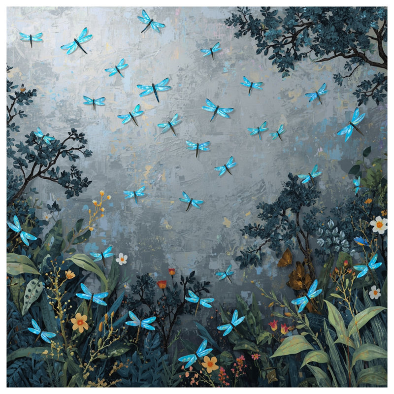 Coussins décoratifs bleus libellules dans le jardin, 26 x 26 pouces