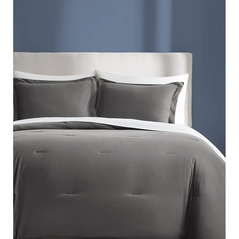 Brooklyn Loom Essential Cotton Comforter Set, King Comforter  + 2 Shams, Gray