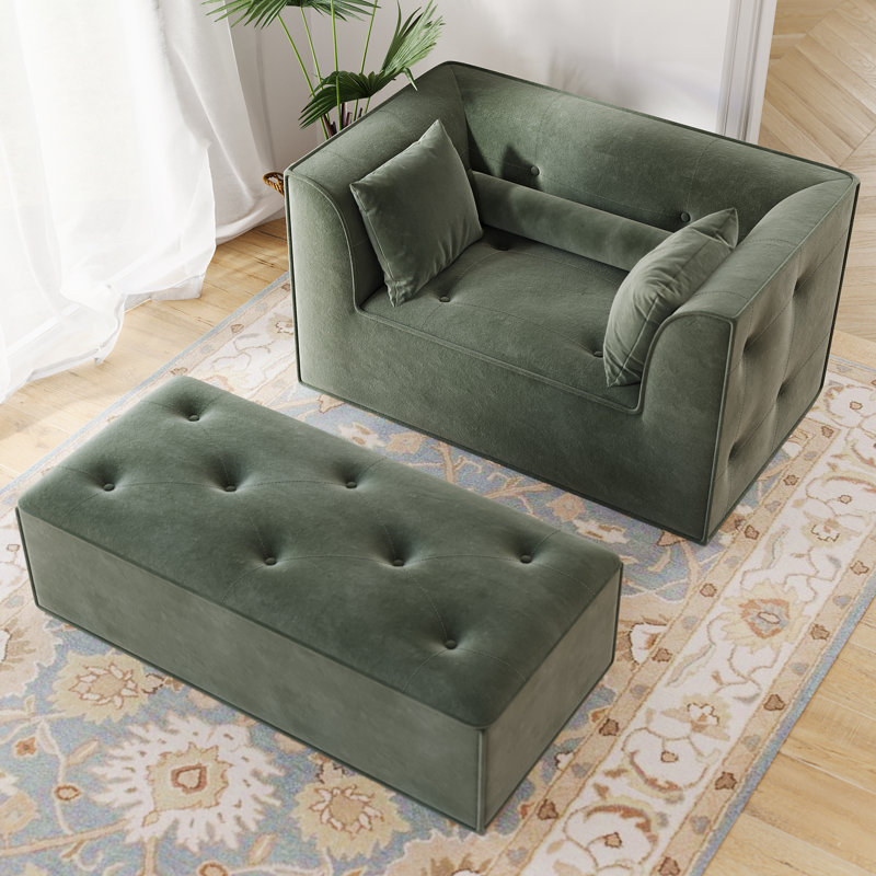 Canapé désossé moderne avec repose-pieds et coussins amovibles, Vert