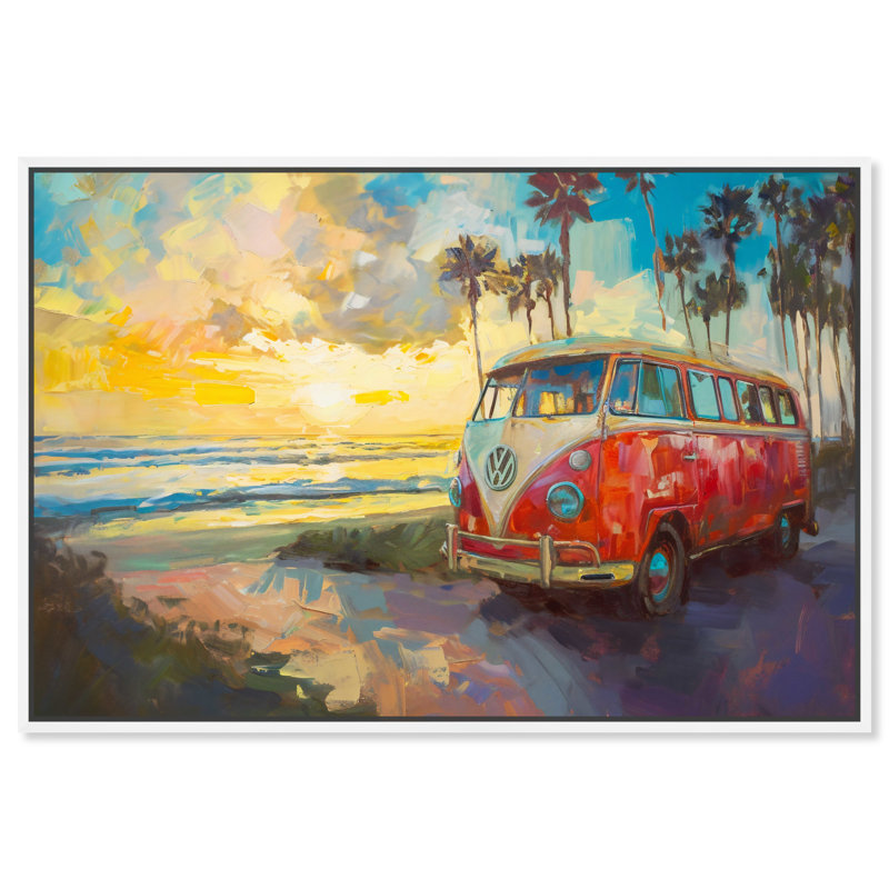 Colorful Coastal Sunset Canvas Print with White Frame
