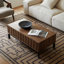 Table basse rectangulaire 47,24 "brun + noir massif + bois manufacturé + fer
