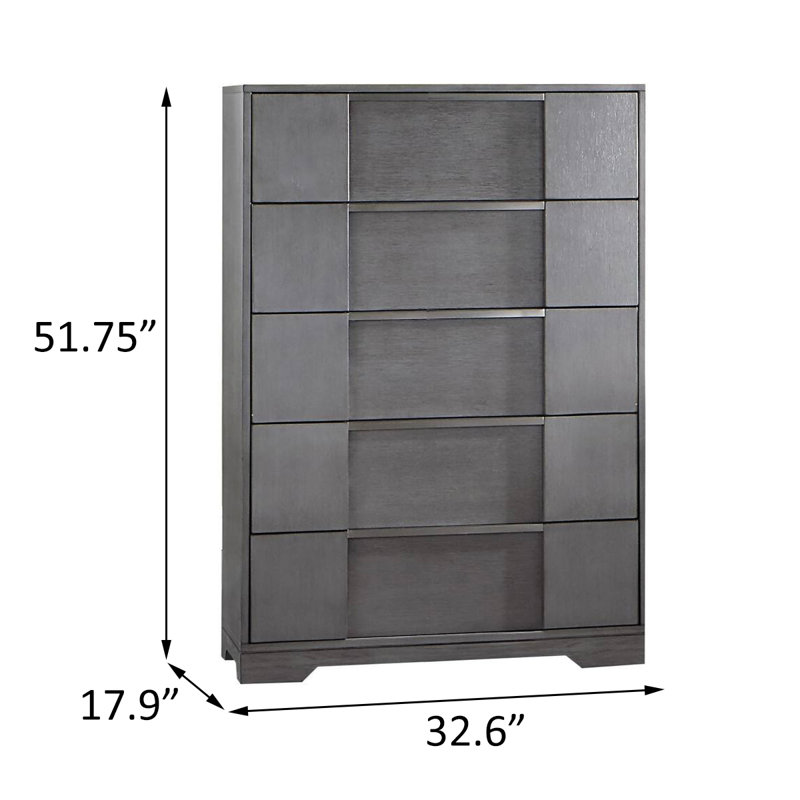 Commode 5 tiroirs l 32,6 po grise