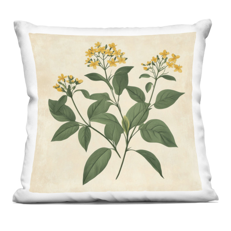 Coussin décoratif à imprimé botanique Yellow Bushels, par Petal Prints Design