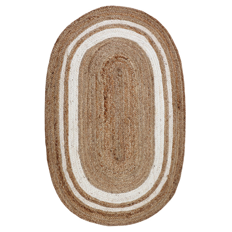 Foster Striped Jute / Sisal Hand Woven Area Rug, Oval 90 x 150cm