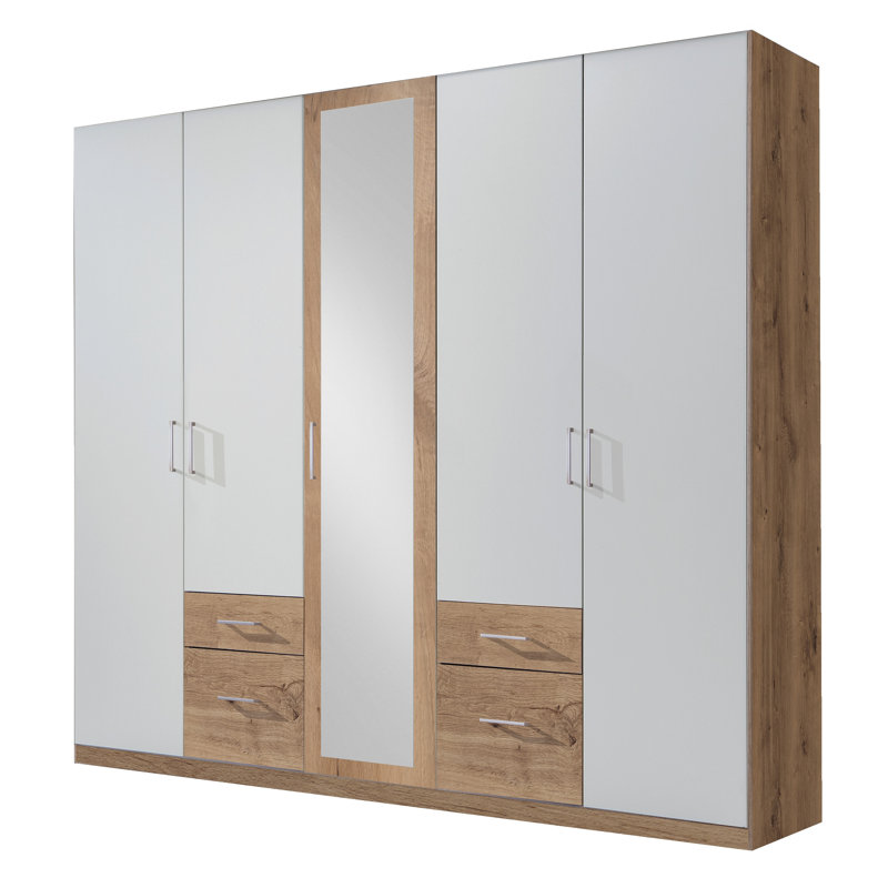 Shakuntala 5 Door Manufactured Wood Wardrobe, Plank oak/White