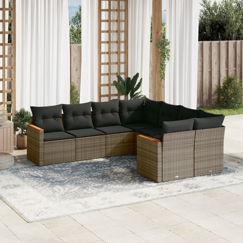 Ensemble de canapé de jardin en rotin PE Vidaxl, acier thermolaqué, polyester