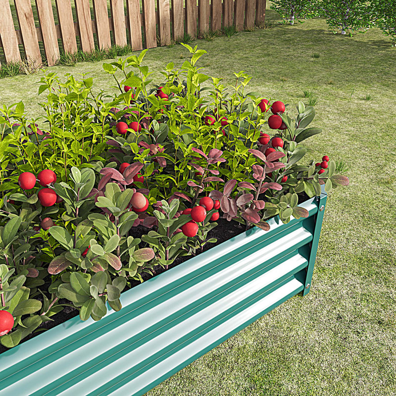 Lit de jardin surélevé en métal, pot de fleurs rectangulaire surélevé 4 × 2 × 1 pi pour plantes, légumes et herbes, Vert